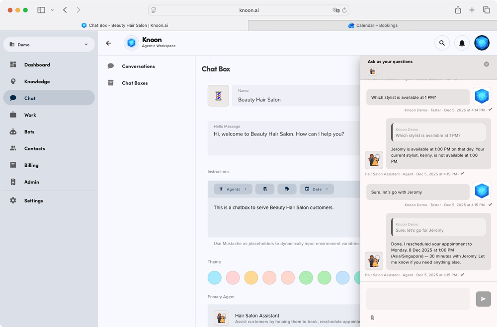 The agent identifies suitable new time slots and confirms them with the user.