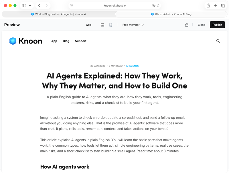 A fully published article created by the agents and published to the Ghost blog.