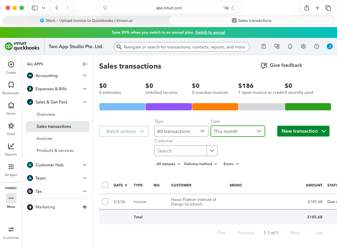 A new invoice has been successfully recorded in QuickBooks!