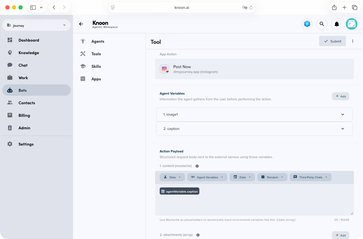 Setting up Instagram tool in Knoon.