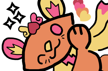 Chu smiling and waving at the viewer, with sparkles and hearts off to the side