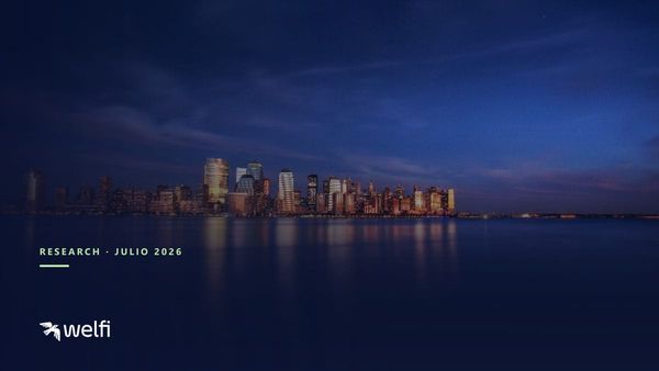 Skyline financiero al anochecer — Resumen mensual de julio 2026 de Welfi