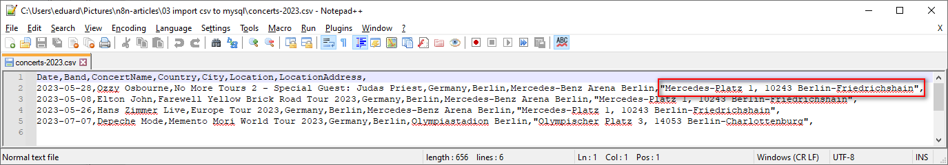 Wrap commas inside quotation marks to avoid field split