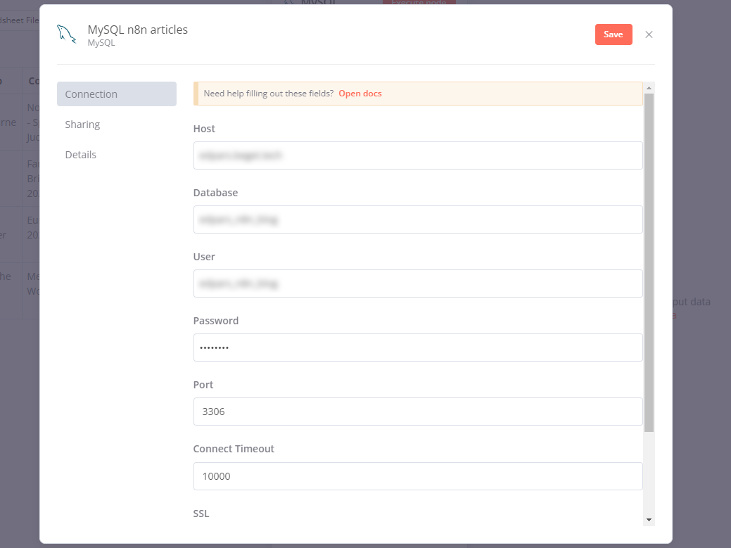 Provide credentials for a MySQL database
