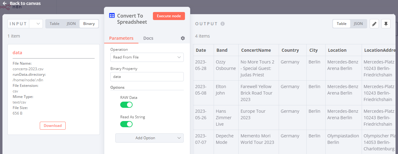 Locally stored CSV file is converted into a JSON