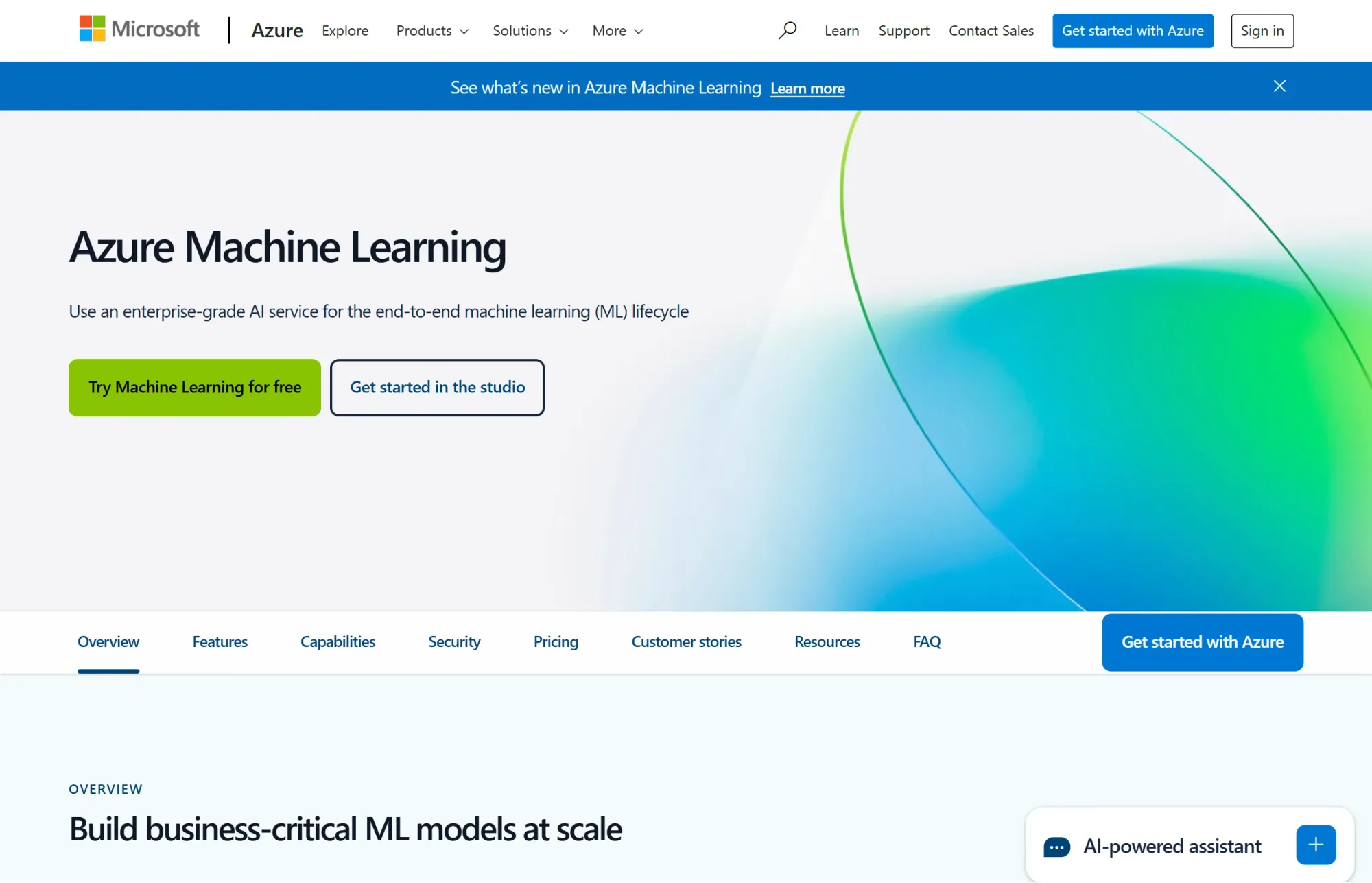 Azure Machine Learning website