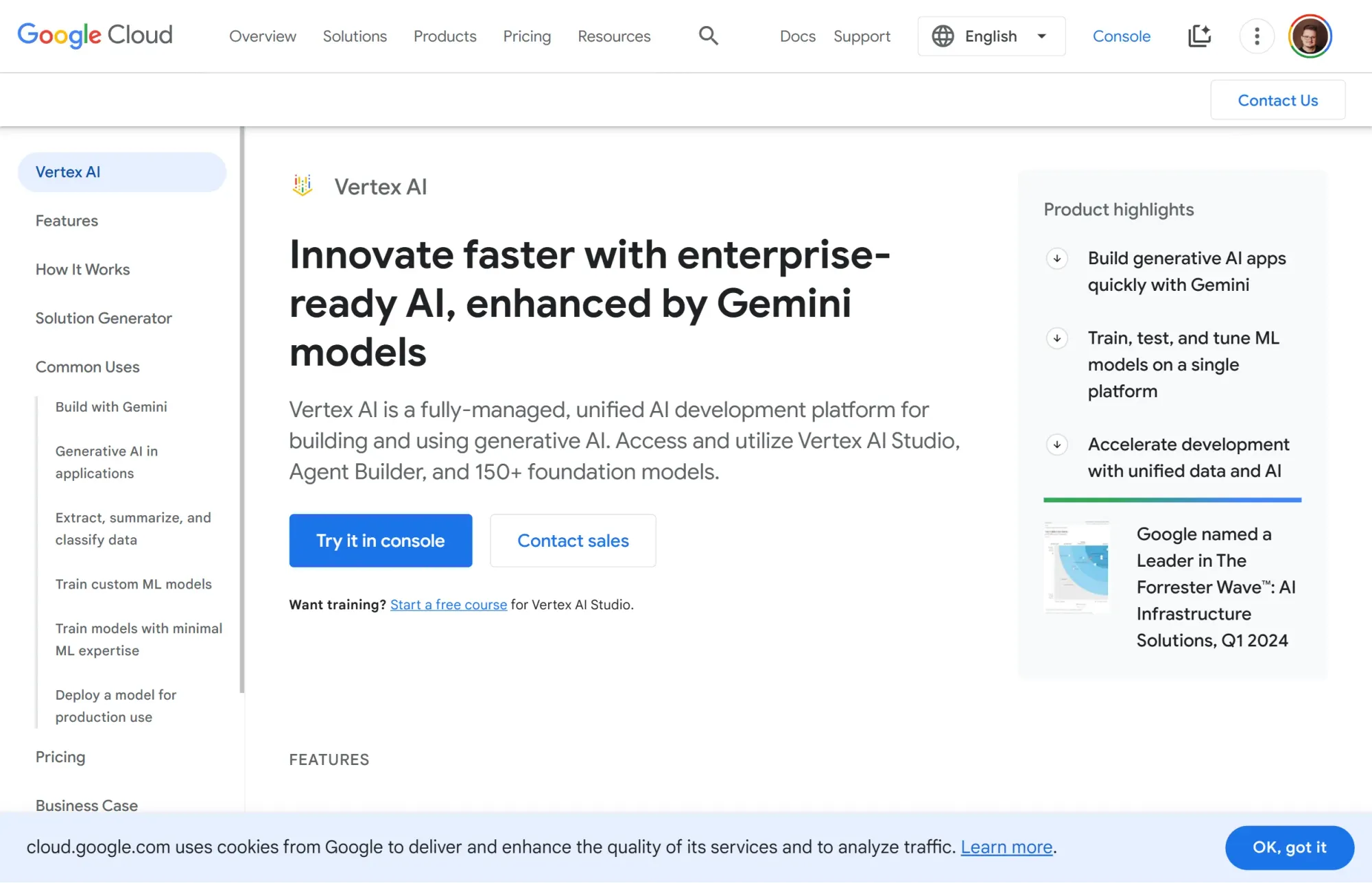 Google Cloud Vertex AI Platform website
