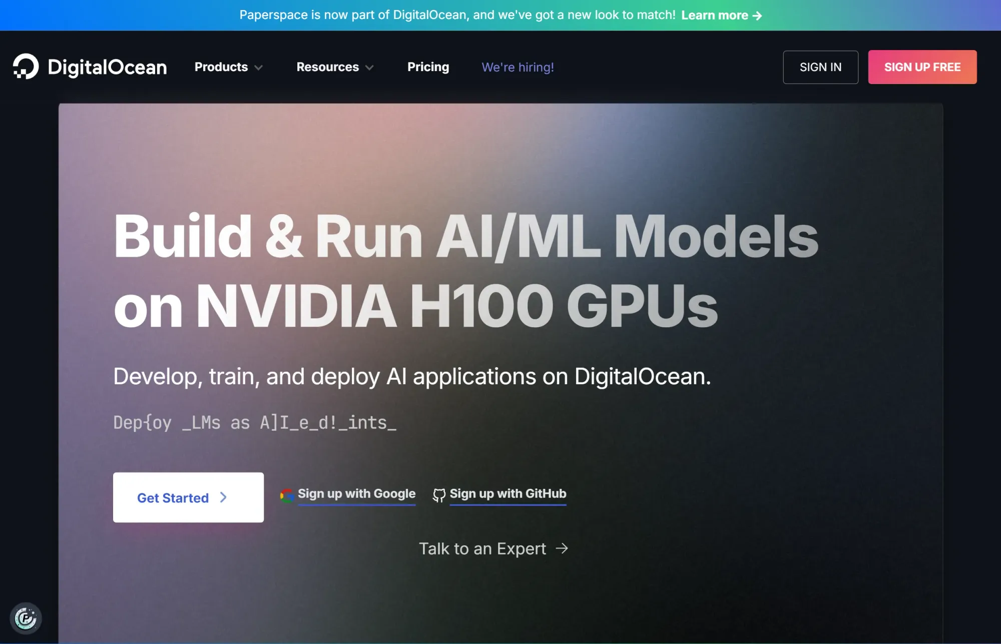 DigitalOcean Paperspace website
