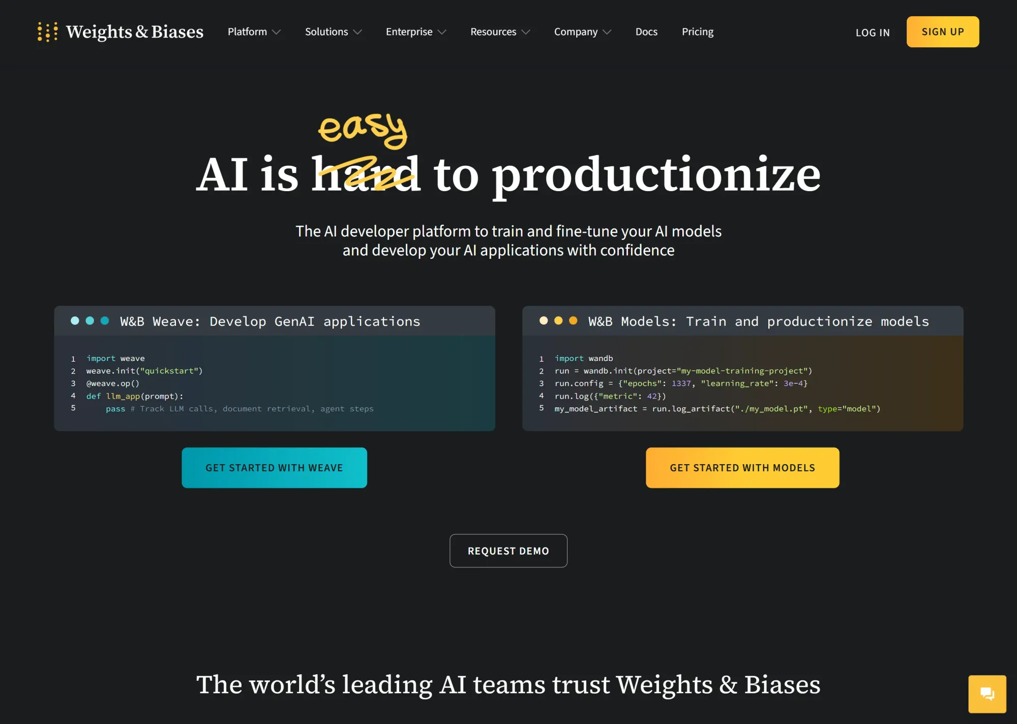 Weights & Biases website