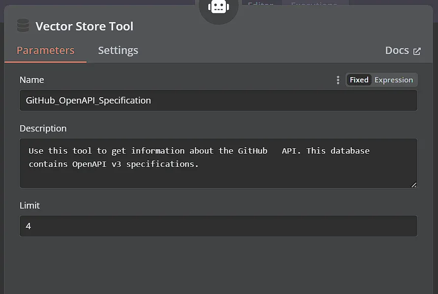 Vector store tool set up