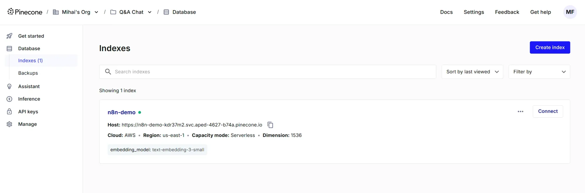 Pinecone vector store index
