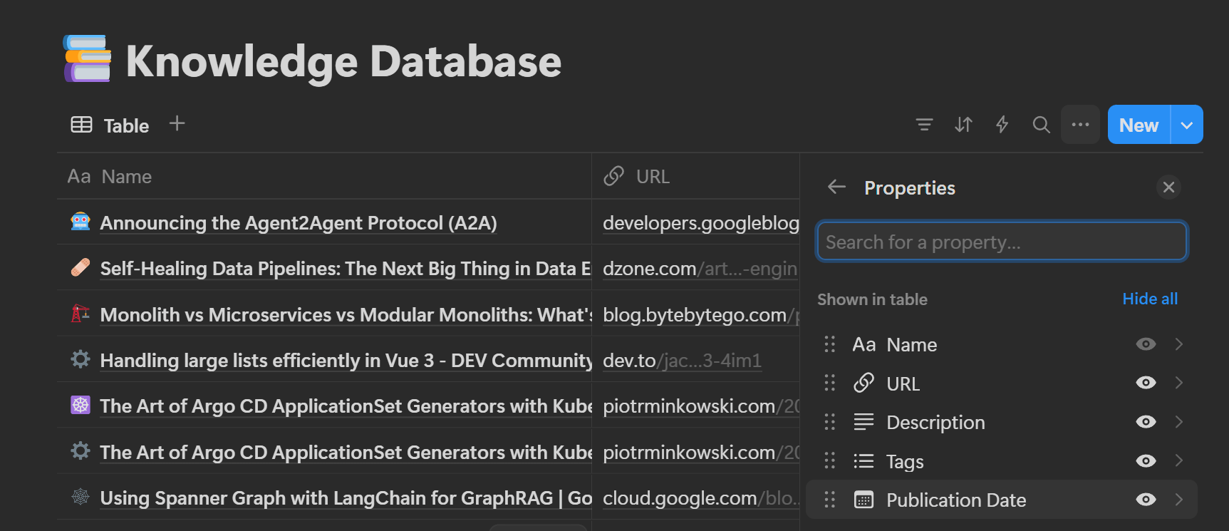 Notion database structure