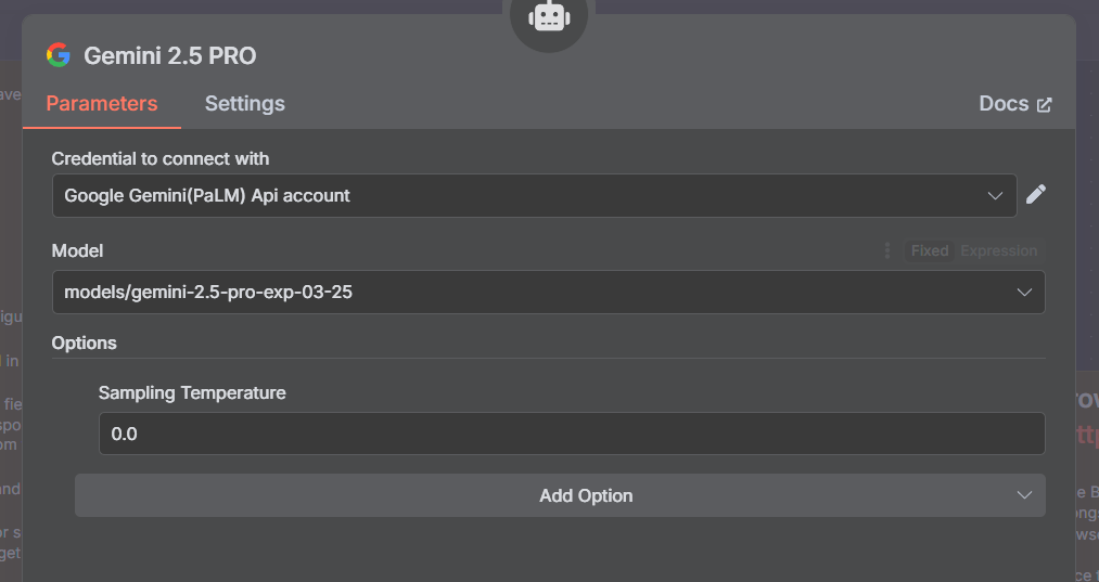 Google Gemini LLM configuration