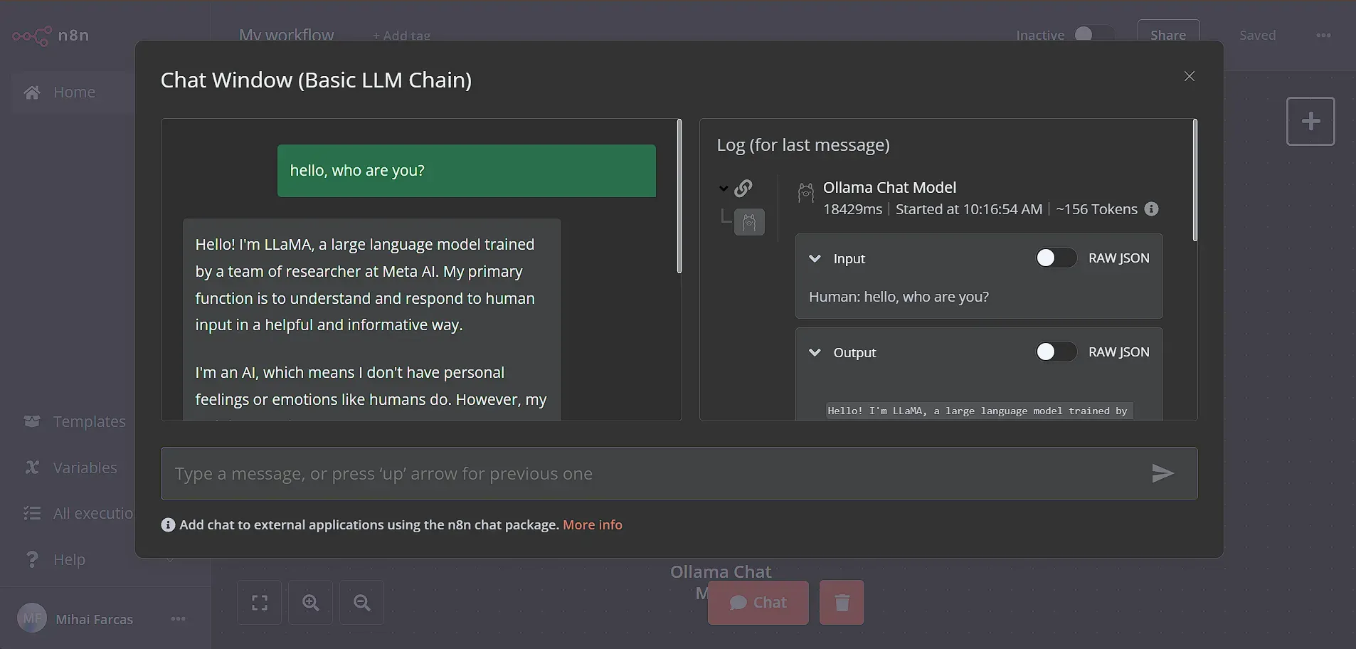 chatting with local LLMs in n8n