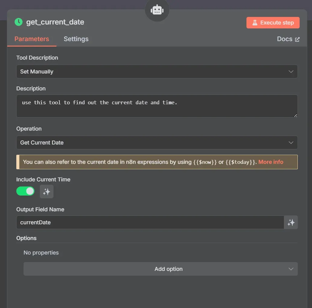 Current date and time tool