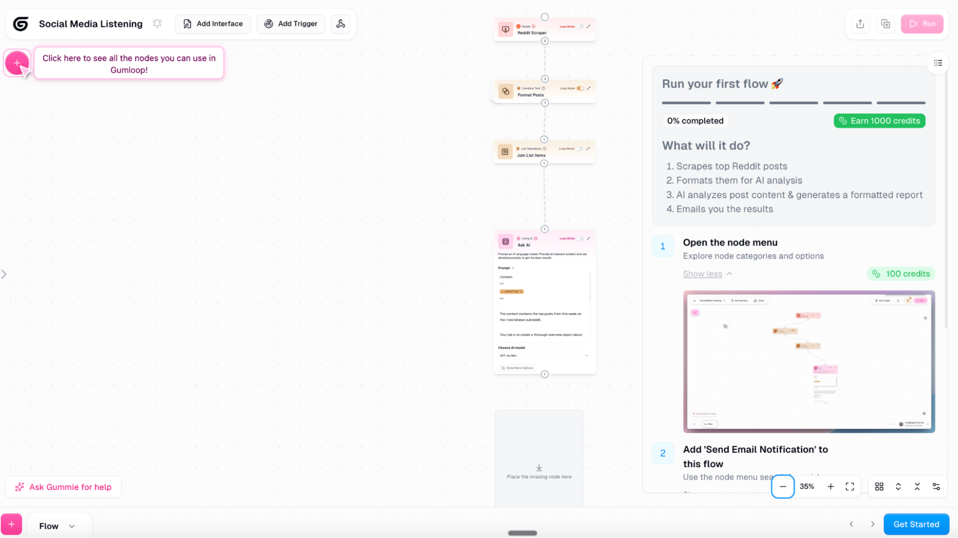 Gumloop’s AI workflow automation tool: a workflow for social media listening