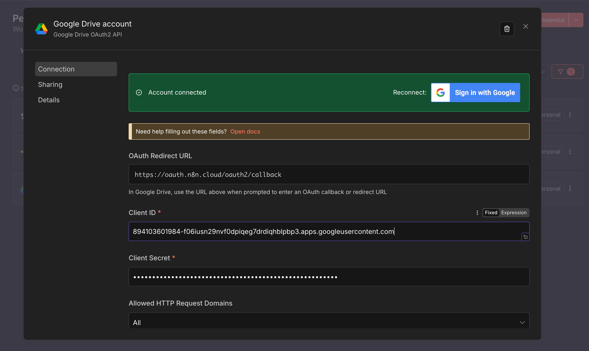 Google Drive OAuth2 API credentials - n8n