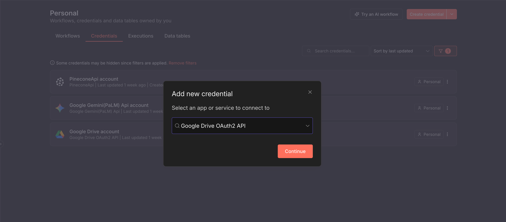 Select the service you want to connect to