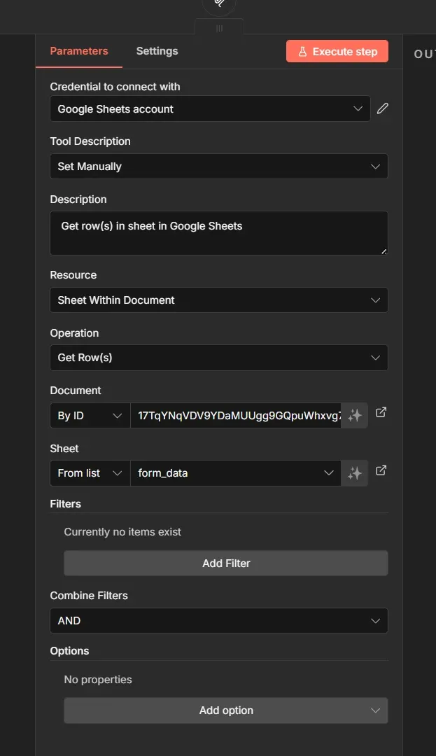 Configure the Google Sheets tool