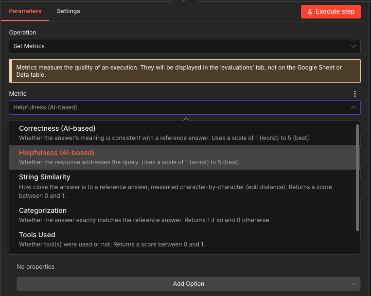 Set Metrics options