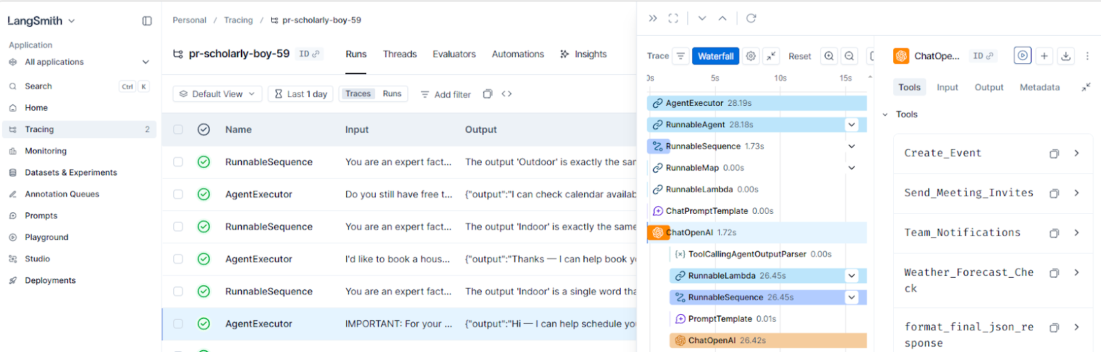 LangSmith allows for an in-depth agent tracing analysis. Source: https://www.langchain.com/LangSmith allows for an in-depth agent tracing analysis. Source: https://www.langchain.com/
