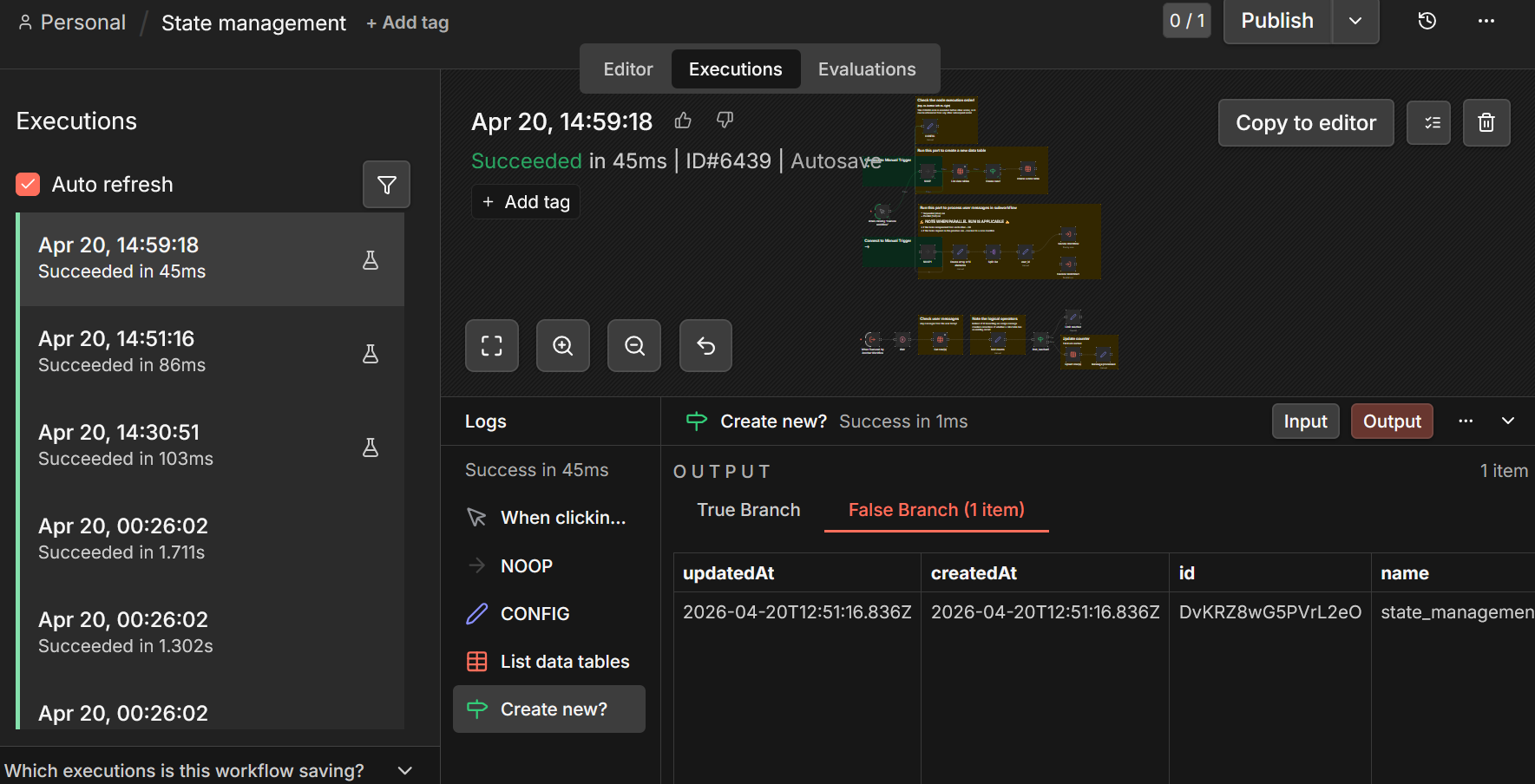 n8n execution view: tracing event-driven workflow runs.