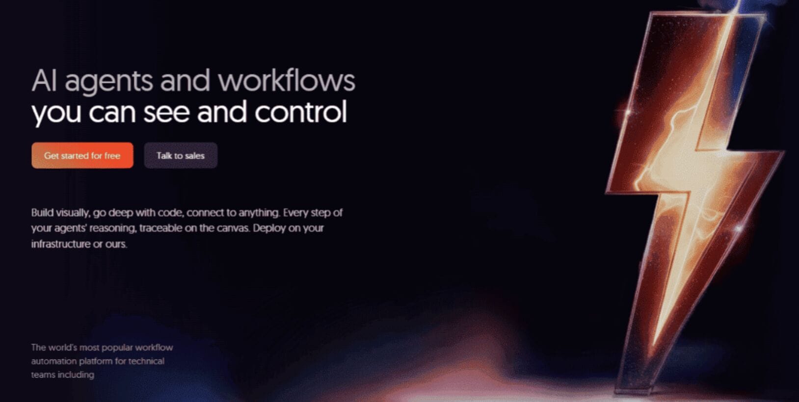 n8n visual workflow editor showing AI agent automation with full traceability
