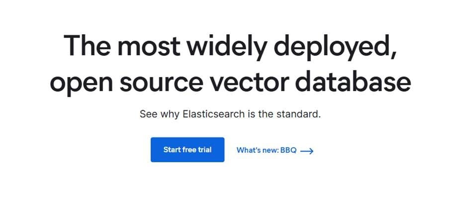 Elasticsearch homepage positioning it as the most widely deployed open source vector database