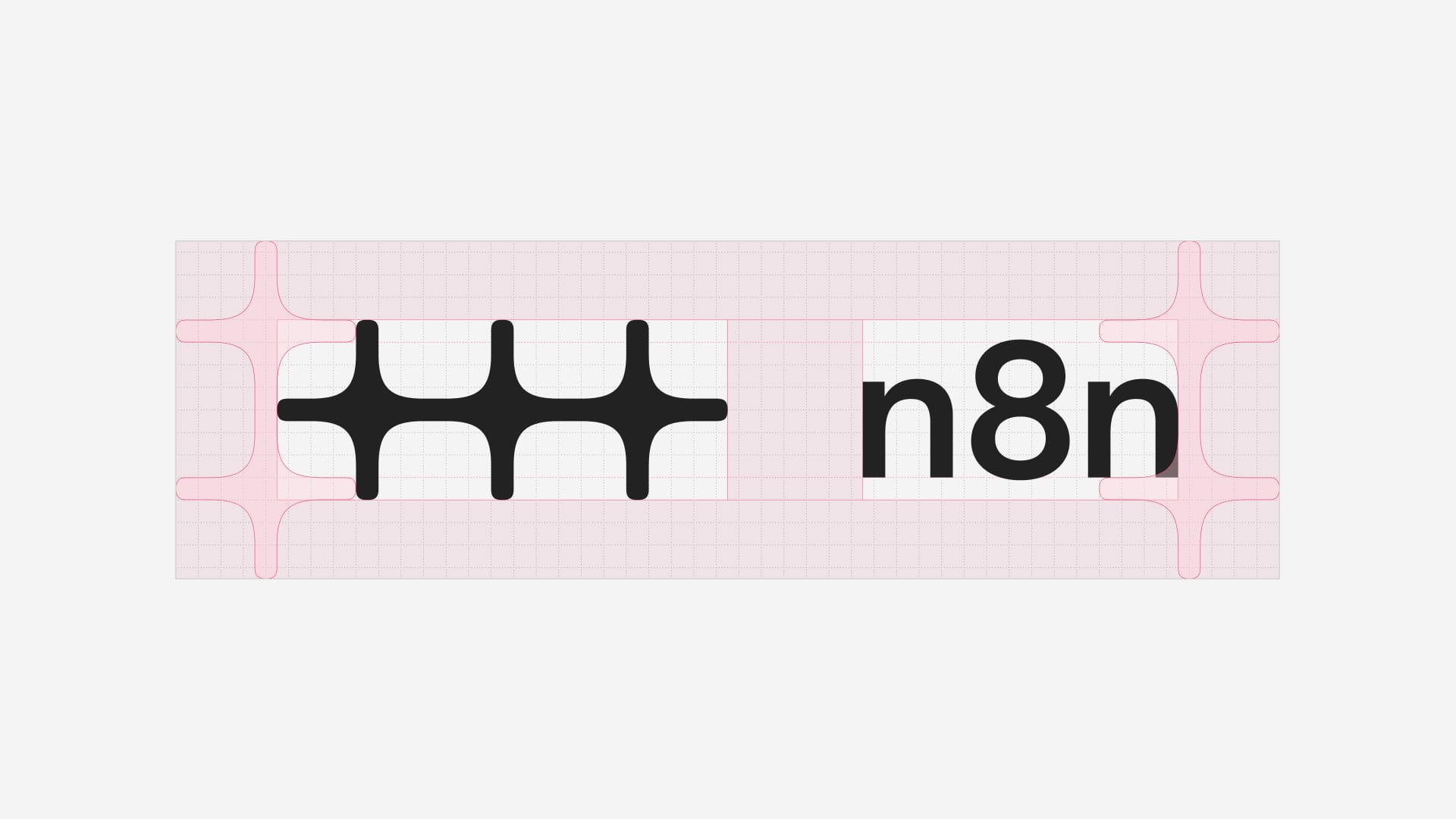 The new n8n logo mark and wordmark on a construction grid