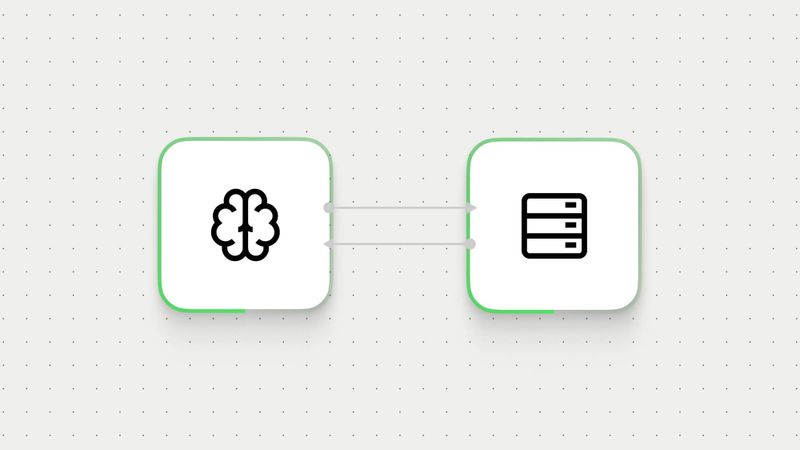 Diagram showing bidirectional communication between an LLM node and a database node, representing external memory read and write operations.