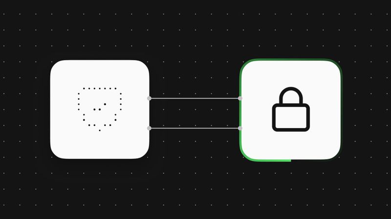 n8n workflow nodes connected to a lock icon on a dark grid background illustrating MCP server security.