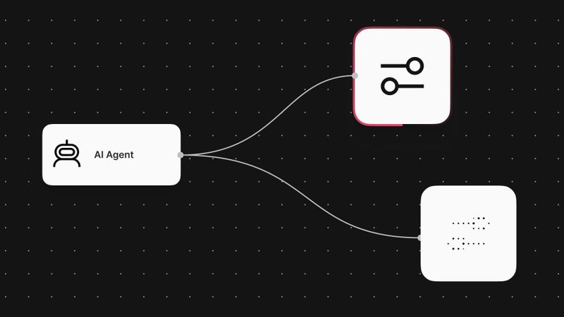 n8n AI Agent node routing to guardrail and workflow nodes on a dark grid background illustrating AI agent identity management