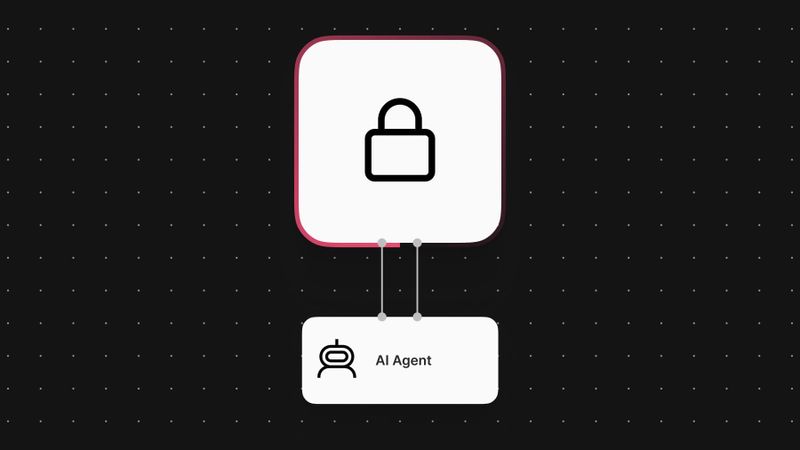 A white padlock icon connected by two cables to a smaller node labeled "AI Agent" on a dark dotted-grid background.