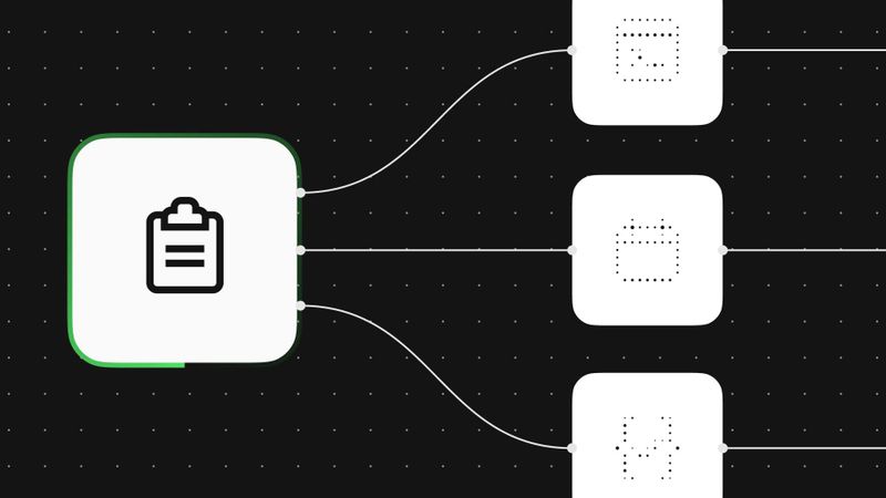 n8n workflow node with a document icon splitting into multiple chunks on a dark grid background