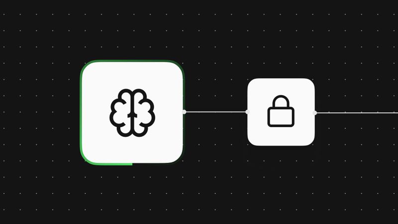 Workflow diagram connecting an AI brain node to a security lock node