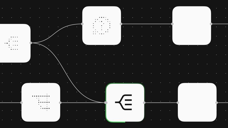 Close-up of pixelated node icons on a workflow canvas, connected by branching lines, used as the header image for the article on prompt testing frameworks.