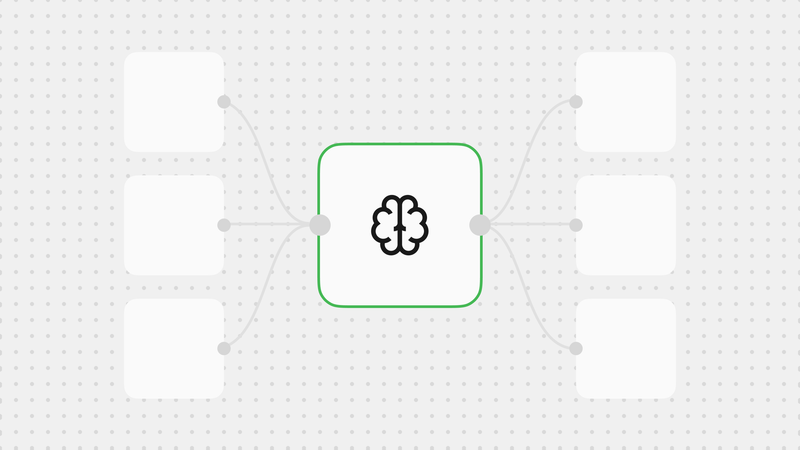 LangGraph node icon connecting three input blocks to three output blocks, representing a knowledge graph structure.