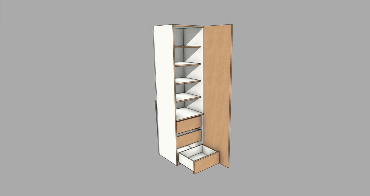FRM_TDF_3DRW3SHELVES_R [ 3 DRAWERS, 4 SHELVES, RH HINGED]