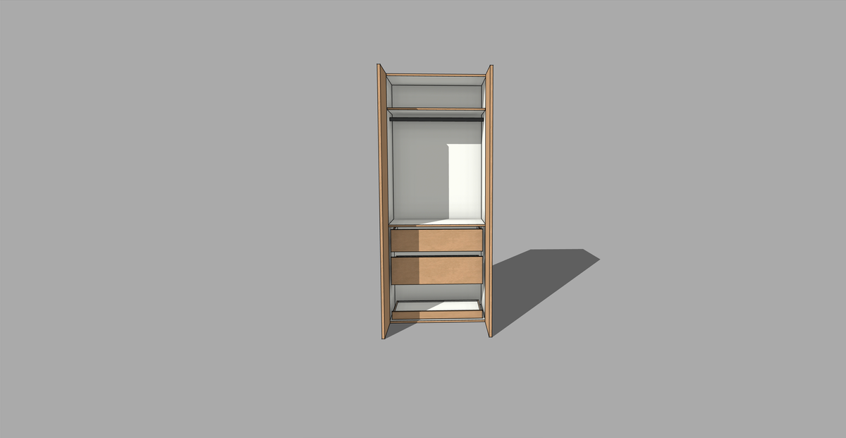 FRM_TDF_2DRW1TRAY HANGING [ 2DRAWERS, 1 TRAY, HANGING, LRH HINGED]