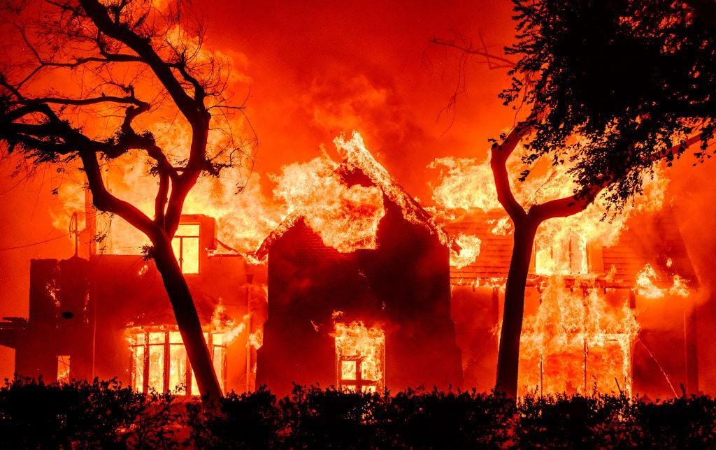 A house is totally destroyed by fire in California
