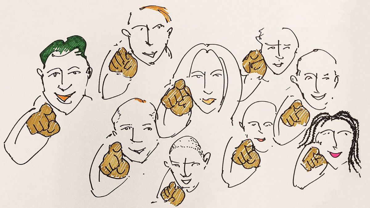 An illustration of various people pointing at the viewer in the style of the famous World War One recruitment poster