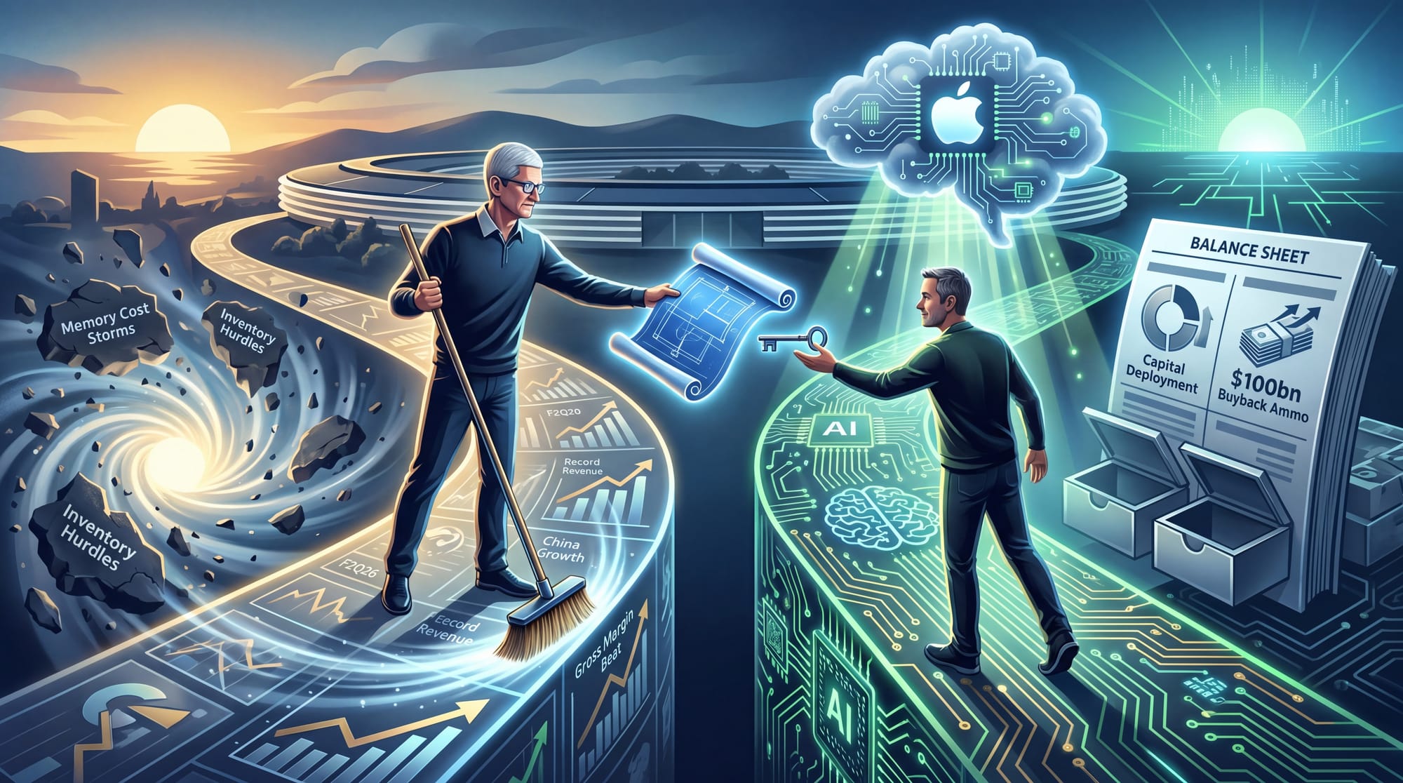 Every Roadblock Cleared, Now What — Tim Cook's Two Quiet Wills Inside Apple's F2Q26