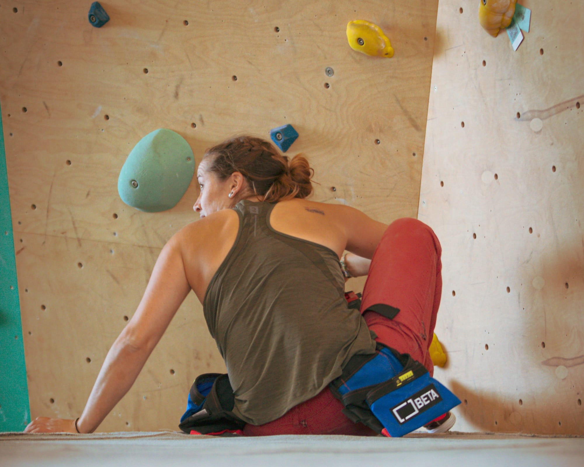 A climbing wall setting at a bouldering gym
