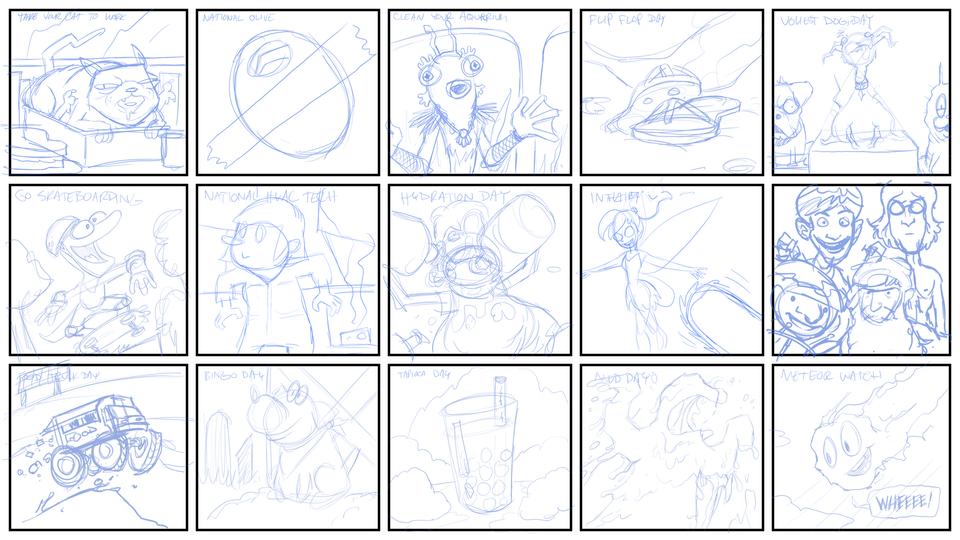 Sketch versions of illustrations to all of the holidays discussed in the previous column.