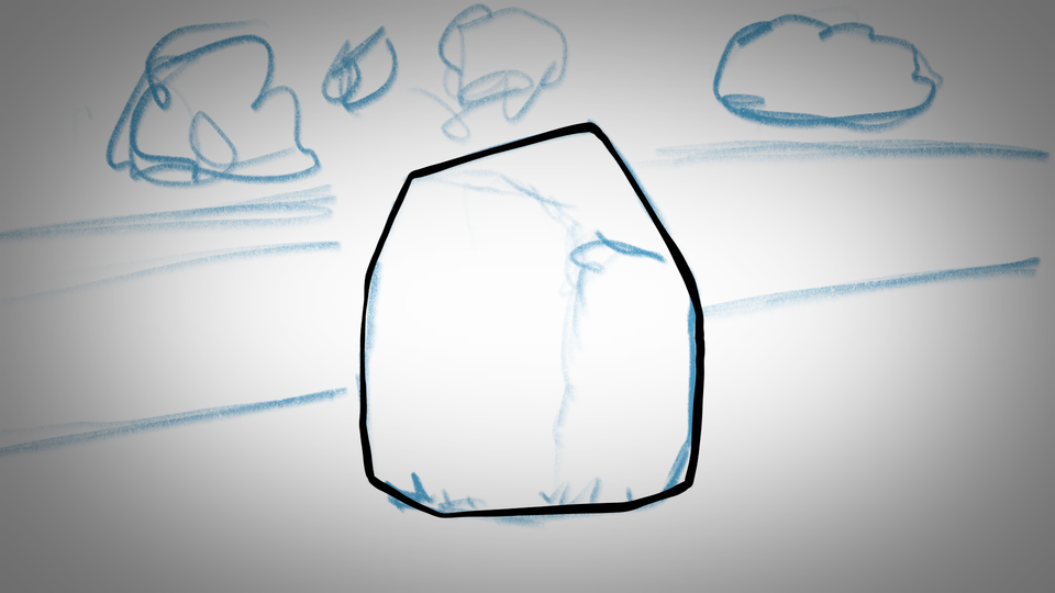 An in-progress drawing of the big rock down the street