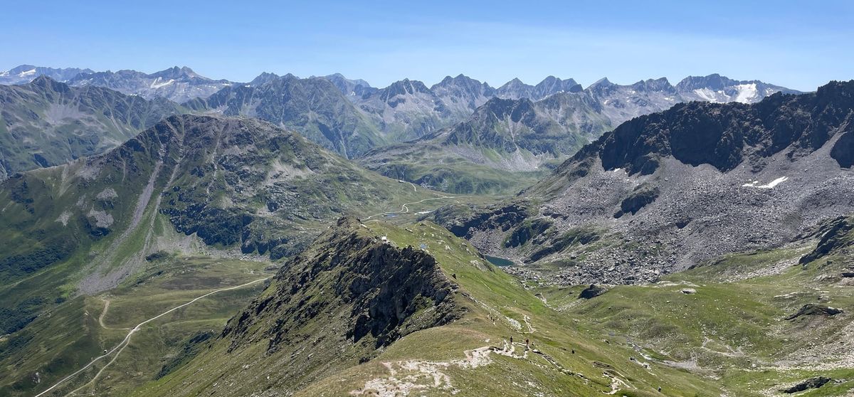 View from Pazolastock near the headwaters of the Rhine river in Switzerland