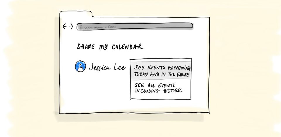 A hand drawn sketch of a speculative setting in Google calendar. 