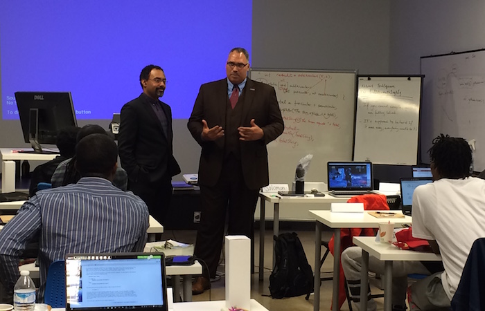 Rodney Sampson (left) with Code Start students