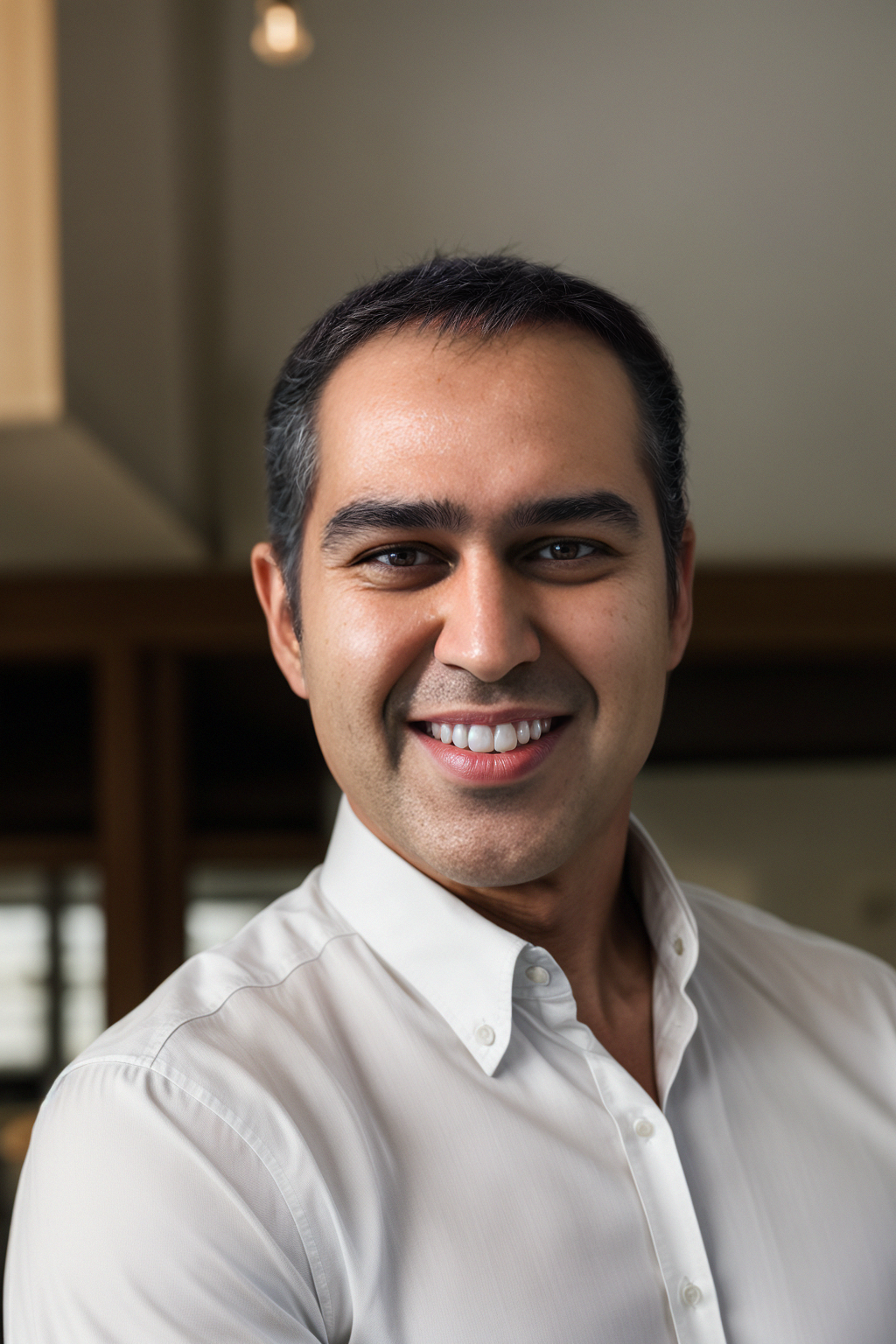 professional headshot of Susheel (Sunny) Khamkar, wearing a white button down shirt