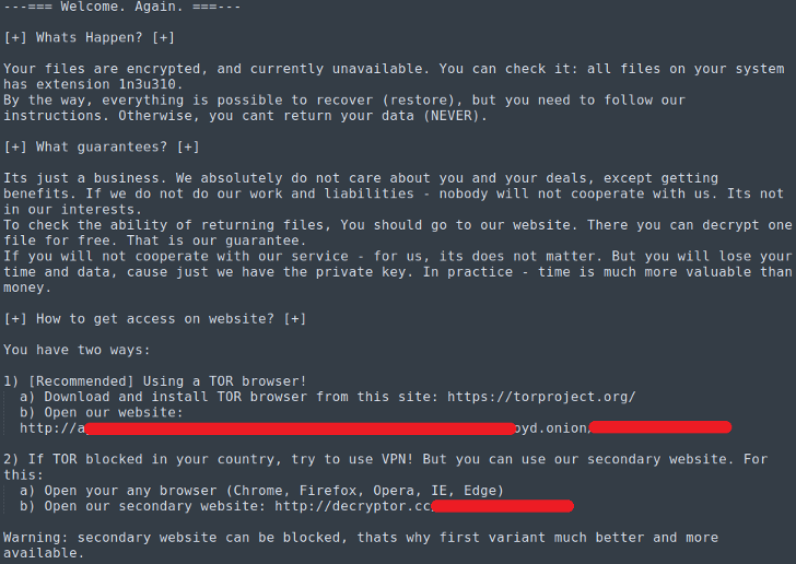 Mensagem deixada pelo ransomware Sodinokibi, que infectou a Light. Mais informações aqui!